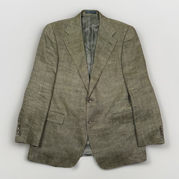 VTG Polo Ralph Lauren Italy Blazer Mens Size 44 R Linen Flax Herringbone Coat - Picture 1 of 14